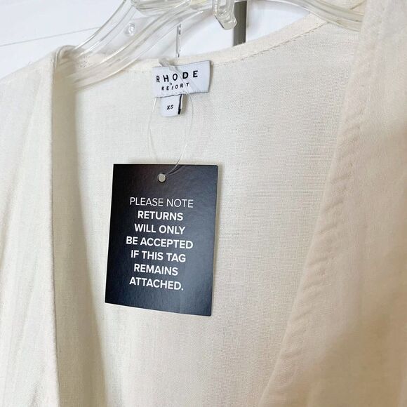 RHODE RESORT Emi Wrap Midi Dress Puff Sleeves Ruffle Cream Cotton XS NEW -232294 - Picture 8 of 12